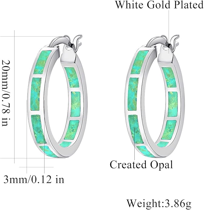 CiNily Sterling Silver/Rose Gold/Yellow Gold Plated Hoop Earrings 20mm,Multicolor Opal Small Hoop Earrings for Women Girls Hypoallergenic Jewelry for Sensitive Ears Gemstone Earrings