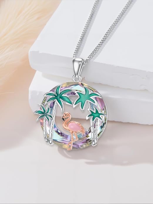 Midari Ocean Necklace 925 Sterling Silver Flamingo Mama Bear Dolphin Penguin Sea Turtle Axolotl Desert Cactus Nautical Rudder Tropical Palm Compass Wave Pendant Boho Jewelry Gifts for Women Men