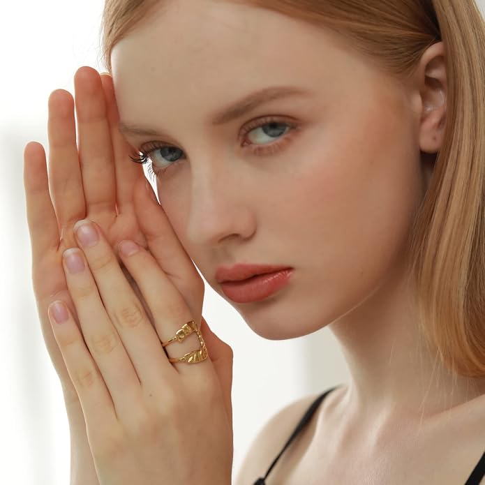 Gold Silver Rings Set for Women Chunky Statement Rings ZC Dome Evil Eye Croissant ring Thick 18K Gold Plated Band Rings