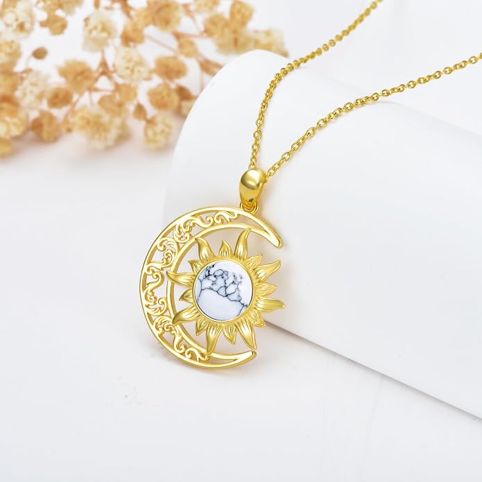Crescent Moon Necklace for Women 18K Gold Plated Silver Moon and Sun Pendant with Gemstone Dainty Birthstone Jewelry Pendant Necklace for her