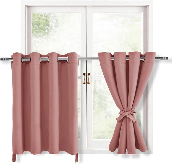 Hiasan RV Blackout Curtains for Bedroom, 52 x 30 Inches Long - Thermal Insulated & Energy Saving Window Curtains for Living Room, 2 Drape Panels Sewn with Tiebacks, Dusty Rose