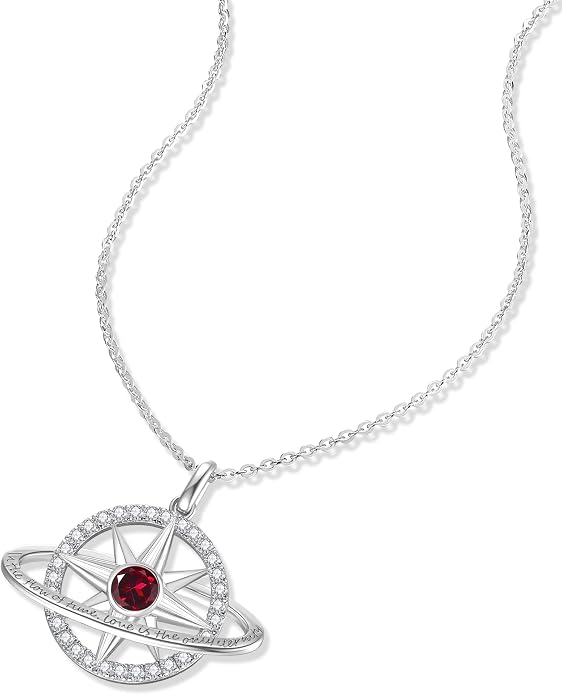 FANCIME Stellar Promise Birthstone Necklace for Women White Gold Plated Sterling Silver Planet Star Pendant Fine Jewelry Anniversary Birthday Mothers Day Gifts for Women Wife Friend Her