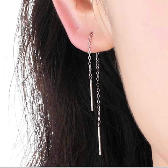 YFN Threader Earrings Sterling Silver Chain -Earrings for Women Dangle Earrings Thread Dangling Threaded Long Chain Earring Nickel Free Hypoallergenic Ear for Women
