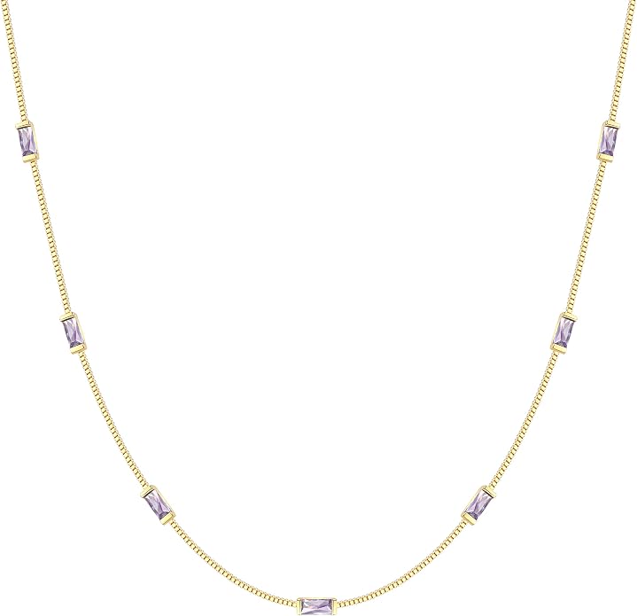 LOUISA SECRET Birthstone Necklaces for Women, 14K Gold Plated Dainty Simple Necklace, 925 Sterling Silver Birthday Anniversary Jewelry Gift for Women Mom Mother