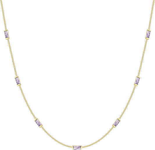 LOUISA SECRET Birthstone Necklaces for Women, 14K Gold Plated Dainty Simple Necklace, 925 Sterling Silver Birthday Anniversary Jewelry Gift for Women Mom Mother