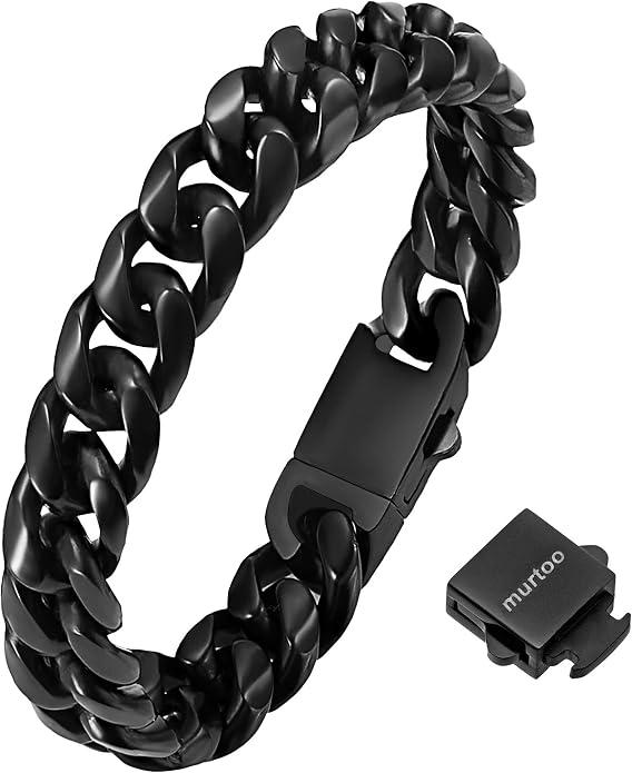 murtoo Mens Cuban Link Chain Bracelet, 6/8/12MM Stainless Steel Bracelets for Men Silver Black Gold, Hip Hop Link Bracelet with Detachable Clasp Gift for Men Him