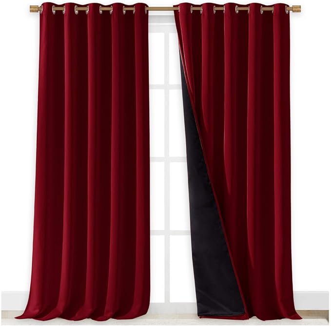 NICETOWN Total Shade Curtains and Draperies, Burgundy Red, Package of 2, 62 inches Wide x 95 inches, LongHeavy-Duty Full Light Shading Drapes with Black Liner Backing for Villa/Hall/Dorm Window