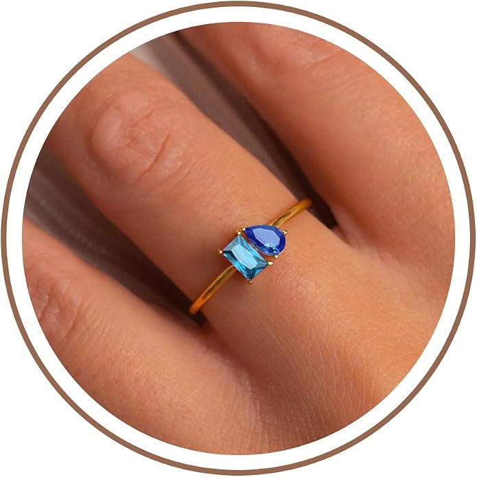 Birthstone Rings for Women, Non Tarnish Gold Rings 2026 Graduation Gifts Birthday Gift Trendy Teen Girl Stuff Dainty 14K Plated Adjustable CZ Stacking Promise Ring Anniversary Jewelry for Friend Sister Girlfriend Daughter