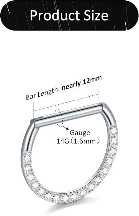 Oveta Titanium D Shaped Nipple Rings 14G for Nipple Piercing Jewelry Higned Segment Clicker Ring Hoops 11mm 12mm 14mm for Women Men, Silver Gold Black, 2PCS
