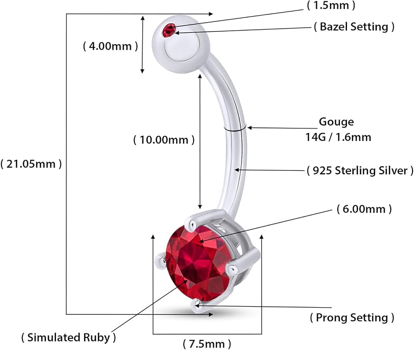 AFFY Round Shape Body Piercing Curved Barbells, Floating Navel Belly Piercing Button Premium Surgical Steel Ring in 14K Gold Over Sterling Silver
