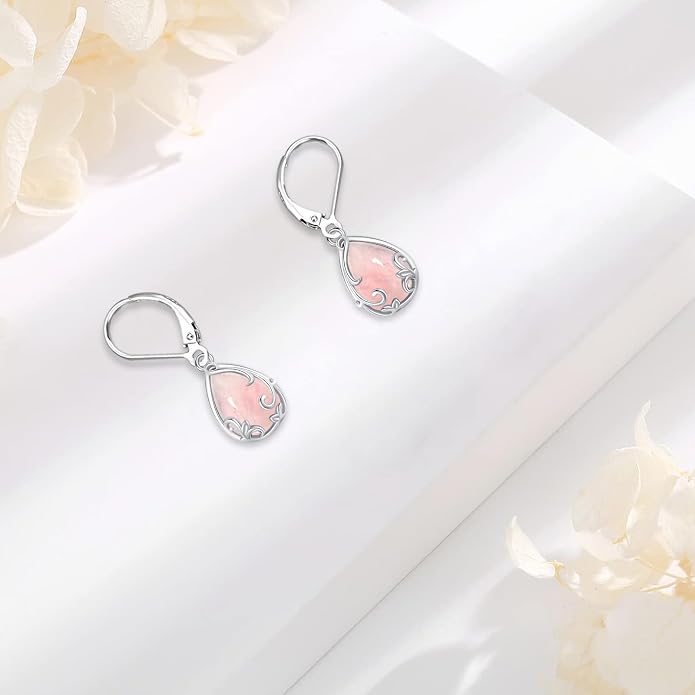 Dangle Earrings Sterling Silver Moonstone/Turquoise/CZ/Crystal Earrings for Women Tree of Life Animal Filigree Leverback Earrings Jewelry Gifts