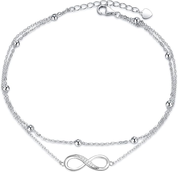 Rnivida 925 Sterling Silver Anklet for Women, Multilayer Foot Chain Adjustable Ankle Bracelet for Women
