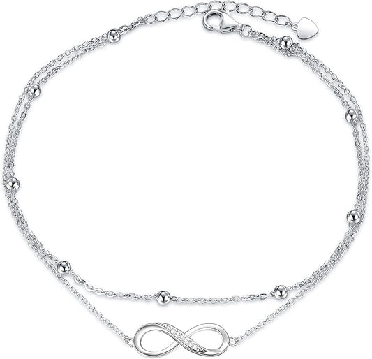 Rnivida 925 Sterling Silver Anklet for Women, Multilayer Foot Chain Adjustable Ankle Bracelet for Women