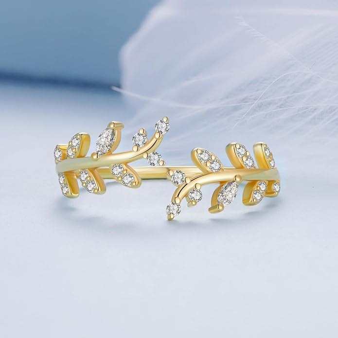 MUNDELL 925 Sterling Silver Simple Multi-layer Leaf Adjustable Ring Green Lucky Leaves Statement Ring for Women Promise Ring Fine Jewelry