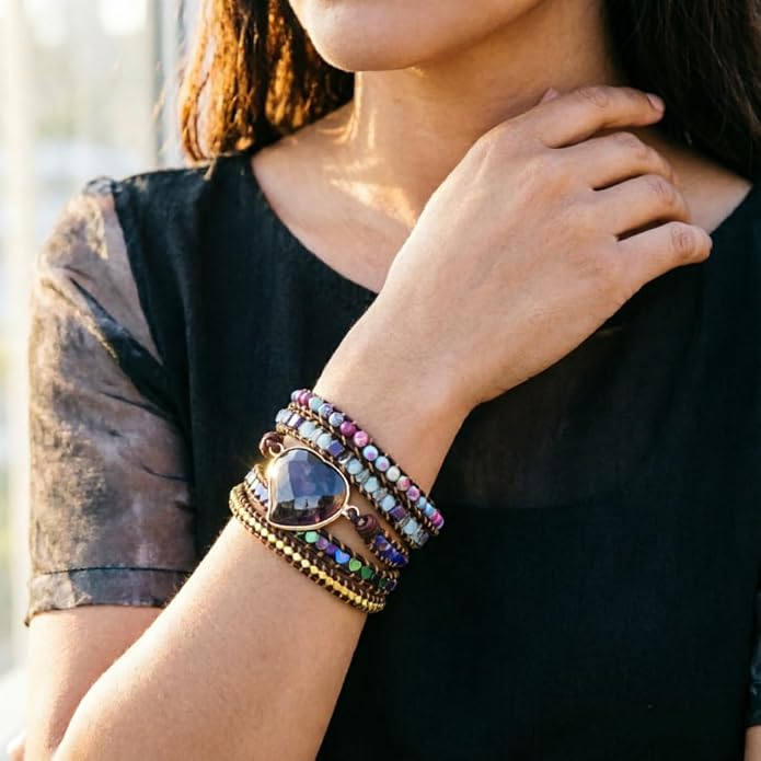 YGLINE Natural Stone Bracelet 3 Wraps Bracelet Handmade Boho Bracelet for Women Bracelet