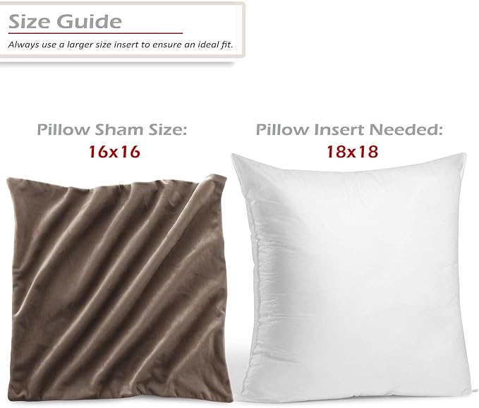 Nestl Throw Pillow Covers, Cozy Velvet Decorative Outdoor Pillow Covers 16 x 16 Inches, Soft Solid Cushion Covers for Sofa, Bed and Car, Set of 2 - Chocolate Brown