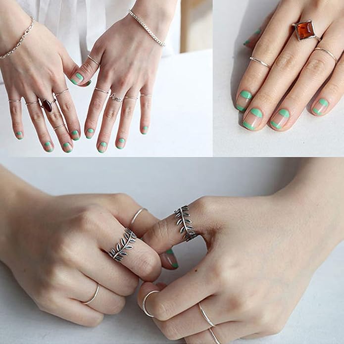 925 Sterling Silver Knuckle Rings for Women Minimalist Thin Stacking Rings Set 3PCS Midi Pinky Ring Size 2.5-8.5