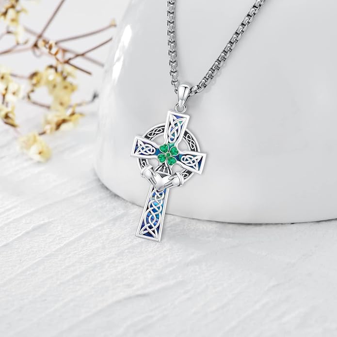 Celtic Cross Tree of Life Necklace for Women Sterling Silver Thor Hammer Tree of Life Pendant Irish Knot Cross Amulet Tree of Life Jewelry
