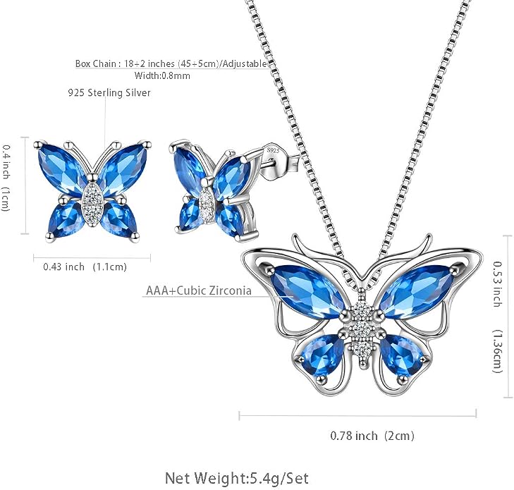 Aurora Tears Butterfly Jewelry,Women 925 Sterling Silver Butterflies Birthstone Pendant Necklace/Earrings/Rings Wedding Gift