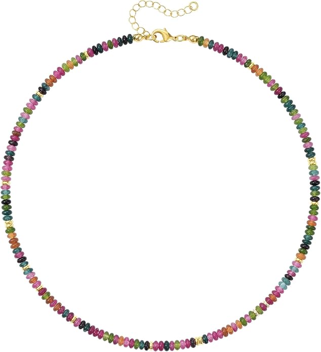 KELORIS PATH Beaded Necklace for Women, Colorful Gemstone Boho Bead Choker for Beach, Trendy Summer Natural Stone Jewelry Gifts