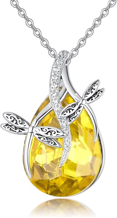 PRAYMOS S925 Sterling Silver Birthstone Necklaces for Women Dainty CZ Necklace Dragonfly Pendant Minimalist Jewelry Gift