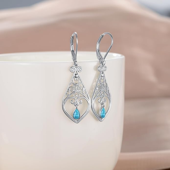 VONALA Dangle Earrings 925 Sterling Silver Opal Larimar Lapis Sapphire Turquoise Moss Agate Crystal Dangling Earrings Jewelry Gift for Women