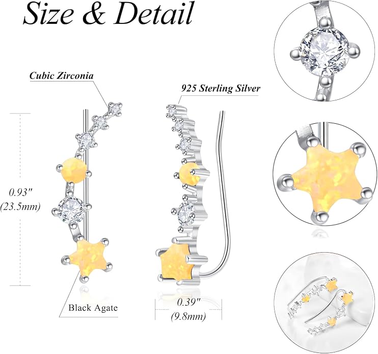 Dreamboat Star Ear Climbers Earrings for Women 925 Sterling Silver Star Ear Cuffs Crawler Earring Cubic Zirconia Climbing Jewelry Wedding Birthday Gifts