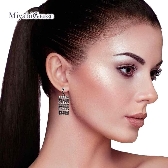 Dangle Silver Invisible Clip On Earrings for Women Not Pierced Gold Crystal Rhinestone Comfortable Hoop Fringe Long Chain Clip On Earrings