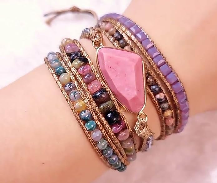 Boho Wrap Bracelet for Women, Handmade Natural Imperial Jasper Multi-Layer Stone Beaded Bracelet, Bohemian Healing Crystal Stone Jewelry Gifts