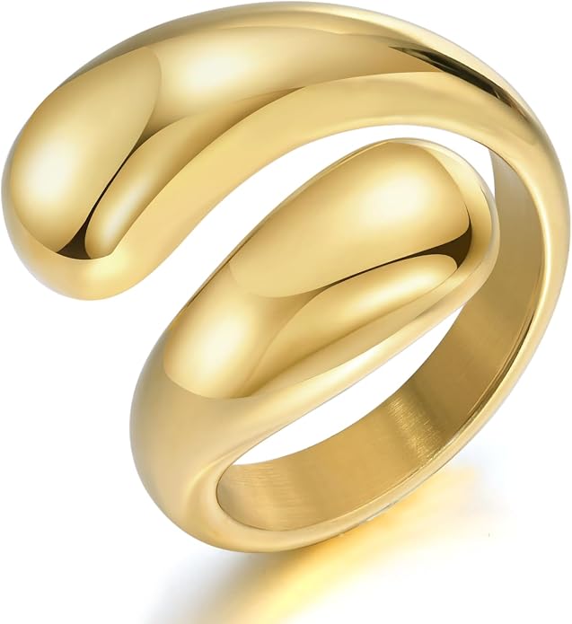 VNOX Gold Rings for Women 丨 14k Gold Plated Stainless Steel Chunky Statement Rings Twisted Braided Ring Stackable Rings Chunky Signet Ring for Womens Jewelry Trendy