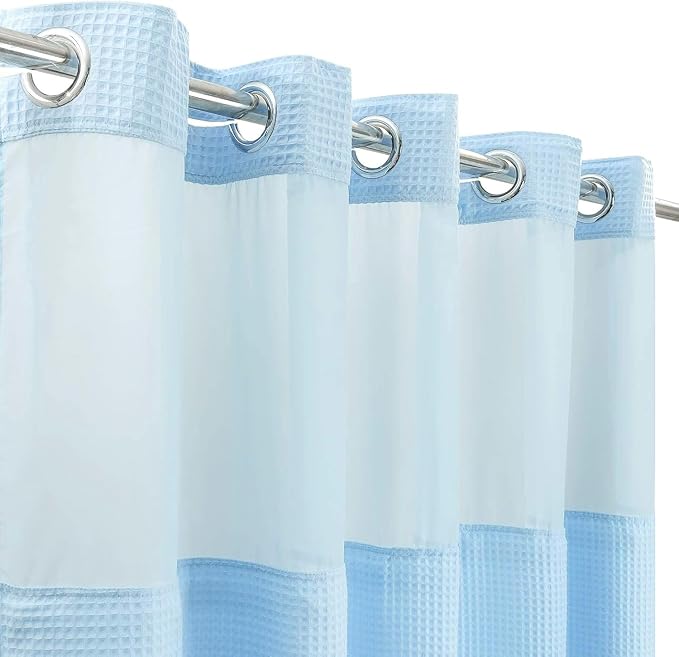 River Dream Cotton Blend Shower Curtain Set with Liner, Sky Blue, 54x80 | Waffle Weave, No Hook Needed, with Snap in Replacement Liner, Top Sheer Window, Hotel Quality Fabric for Bathroom