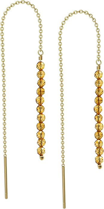 Sterling Silver Threader Earrings with Real Gemstone Beads - Elegant Pull-Through Design for Women, Dangling Western Earrings, Long and Short Adjustable Earring