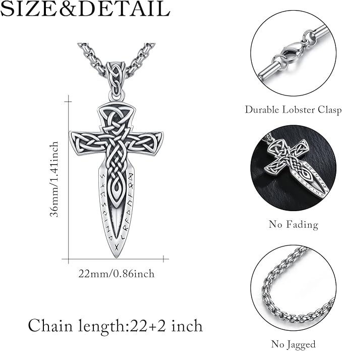 Viking Necklace for Men 925 Sterling Silver Norse Mythology Talisman Jewelry Gifts with 22"+2" Rolo Chain