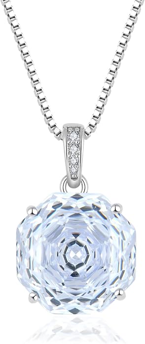 YIFISIY Rose Necklaces for Women, 925 Sterling Silver Rose cut Birthstone Pendant Octagonal Flower Jewelry Gifts for Her