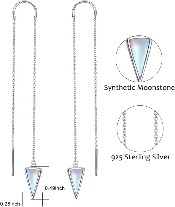 Threader Earrings Triangle Earrings Sterling Silver Created Opal Dangle Drop Long Chain Earring for Women Thread Earrings