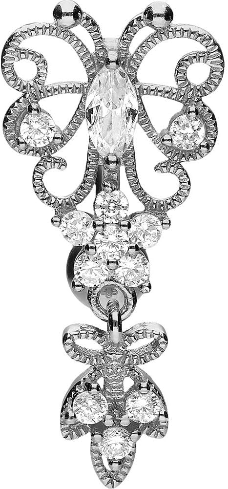 PIERCINGLINE Titanium Belly Button Piercing 925 Silver Design BUTTERFLY +PENDANT