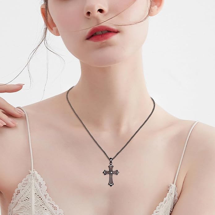 Cross Necklace 925 Sterling Silver Cross Faith Pendant Christian Jewelry Gifts for Women Men