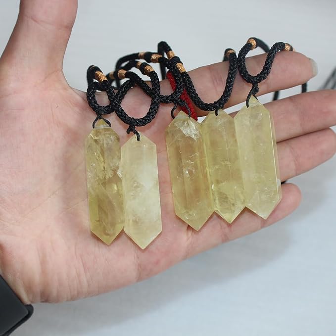 Runyangshi Citrine Healing Crystal Pendants, Double Pointed Natural Crystal Quartz Necklace 6 Faceted Chakra Crystal Wand Stone
