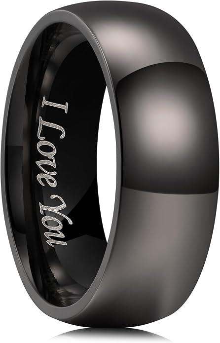 King Will 316L Stainless Steel Wedding Band for Men Women-2-8mm Width Wedding Ring in Black/Sliver/Gold Plated Laser I Love You High Polished Dome Style Promise Ring Comfort Fit Size 4-15