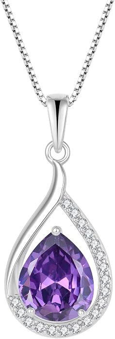 Teardrop Birthstone Necklace for Women 925 Sterling Silver White/Yellow Gold Plated Cubic Zirconia Pendant Necklace Jewelry for Her