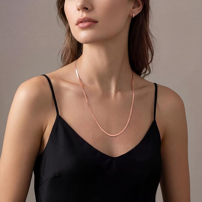 WomenGifts 14K Gold Silver Plated Herringbone Necklace for Women, Dainty Snake Chain Choker, Trendy Simple Long Layered Jewelry Non Tarnish, 3/4/5/8mm,14,16,18,20,22,24,26 Inch Thin & Chunky Options