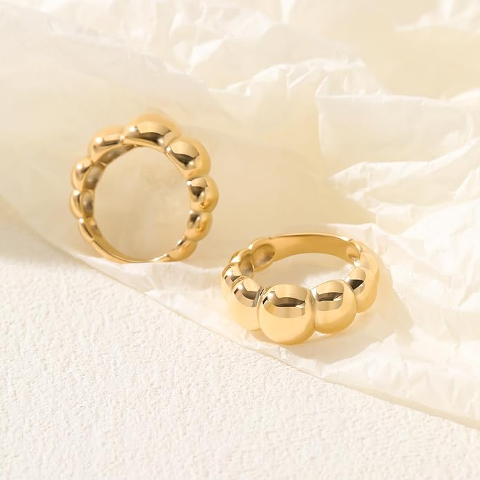 Chunky Dome Rings for Women and Men Cute Fat Puffy Statement Thumb Band High Polished Comfort Bubble Stackable Ring Size 5-10（Gold and Silver）