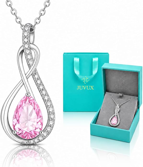 Birthstone Necklaces for Women Mothers - 925 Sterling Silver Dainty Infinity Cubic Zirconia Pendant Necklace Anniversary Birthday Christmas Gifts for Her Wife Mom Lady Daughter, Adjustable Chain