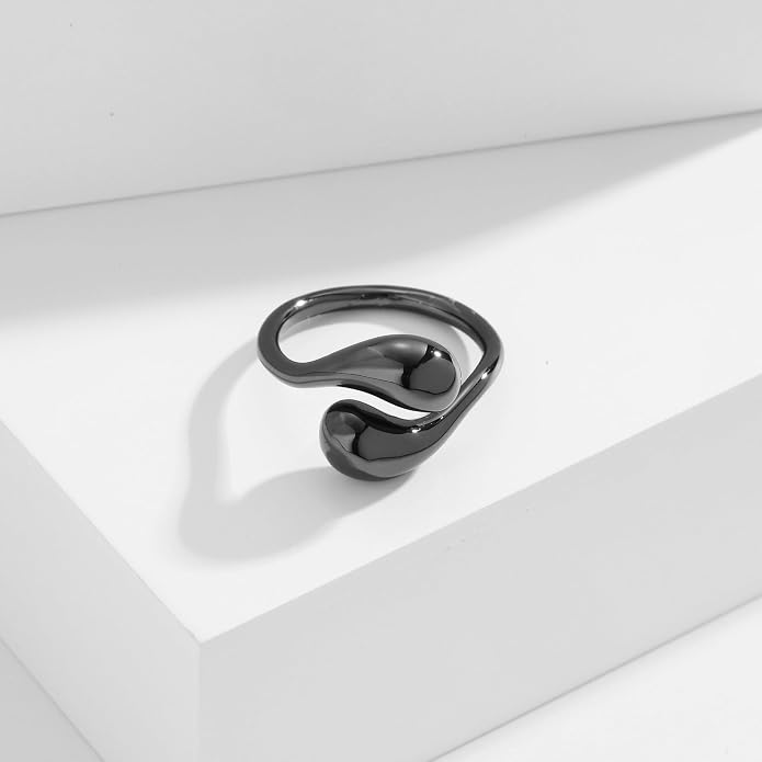 WOWORAMA Chunky Teardrop Rings for Women Silver Gold Bypass Dome Rings Thick Statement Open Adjustable Rings Simple Waterdrop Stackable Band Rings