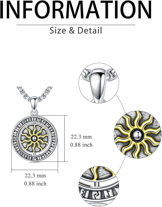 Viking Necklace for Men Women 925 Sterling Silver Norse Jewelry Fathers Mothers Day Anniversary Birthday Gifts for Mom Dad Husband Brother (with Gift Box)