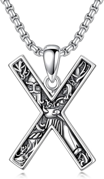 Viking Necklace 925 Sterling Silver Viking Rune Letter Pendant Norse Jewelry Gifts for Men Father