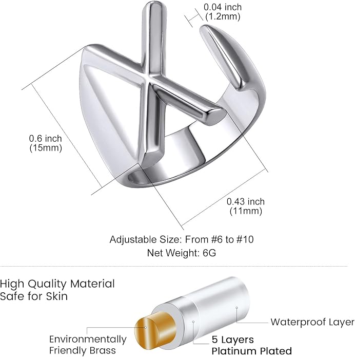 KeyStyle Bold Initial Letter Rings Adjustable, GoldChic Jewelry Women Gold Statement Ring Personalized Engraved Women’s Open Signet Ring for Party (Gold, White Gold, Black)