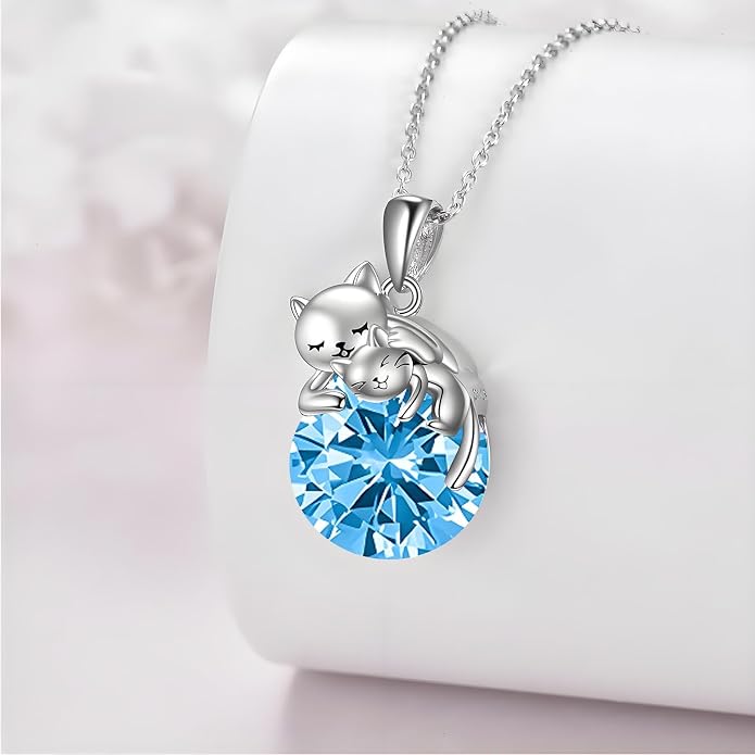 Cat Necklace Sterling Silver Cat Zircon Pendant Gothic Jewelry for Women Animal Lovers Gifts