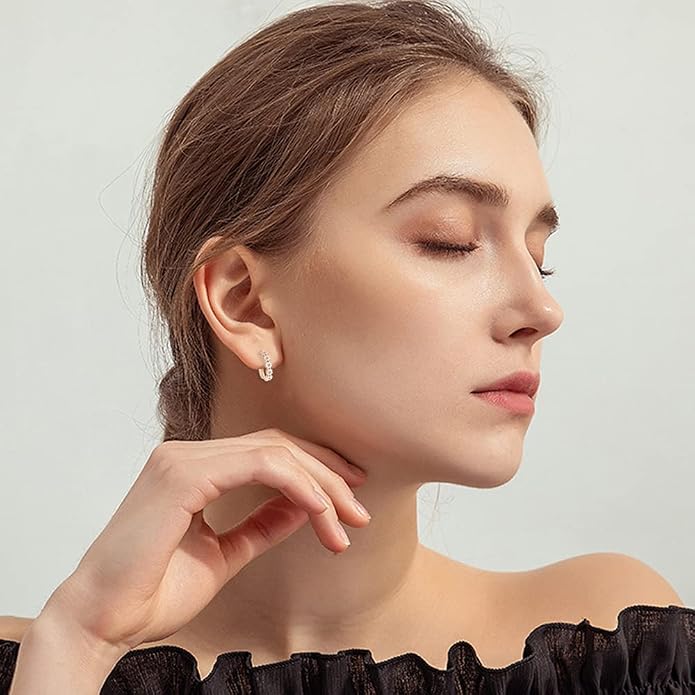 CiNily Small Hoop Earrings for Women Girls Flower Cubic Zirconia Huggie Earrings Hypoallergenic 14K Yellow Gold Plated Cartilage Earrings