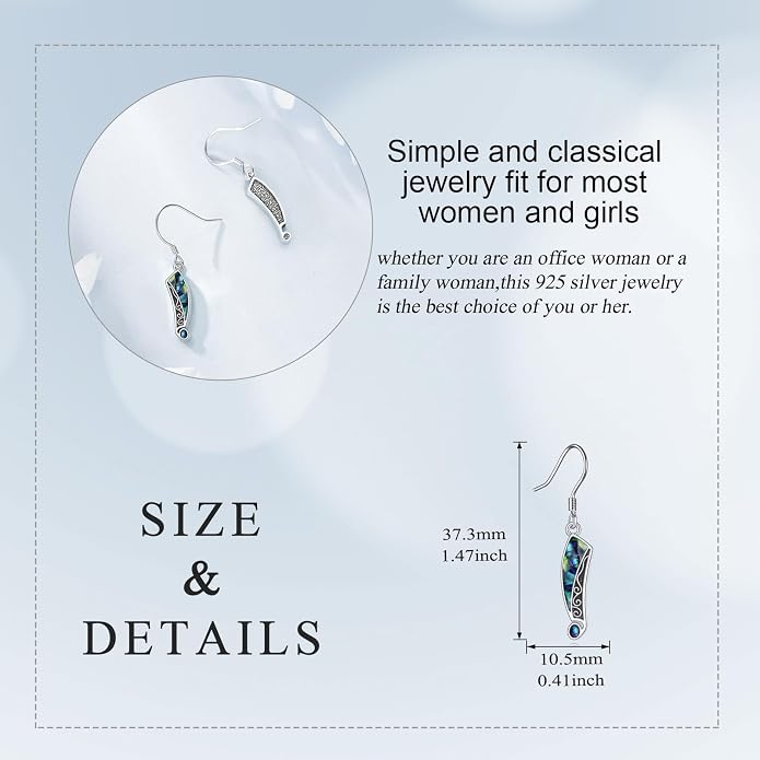 Abalone Shell Dangle Drop Earrings for Women 925 Sterling Silver Filigree Bohemian Earrings Jewelry Gift